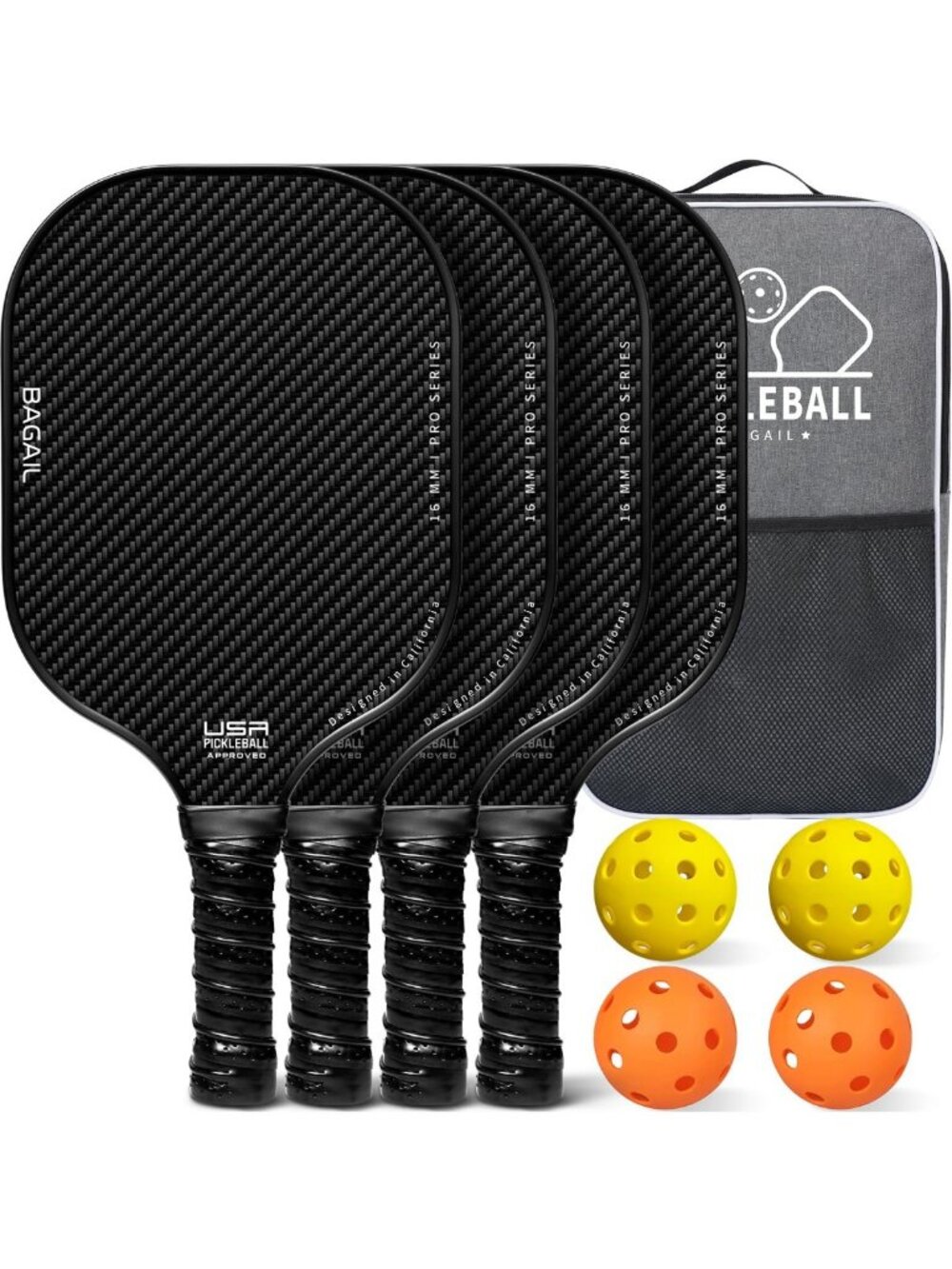 Lightweight Pickleball Paddle Set with 4 Balls & Bag - USAPA Approved